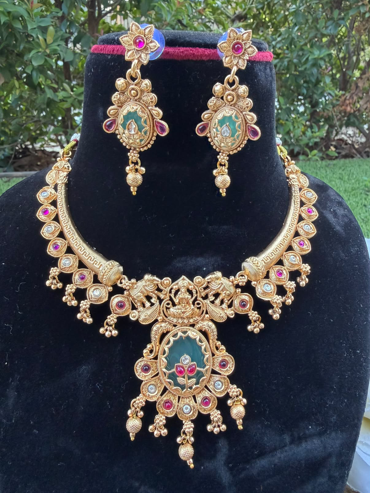 Lakshmi Temple Necklace Set with Earrings — view 1